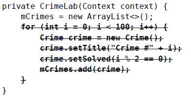 在CrimeLab.java中，刪除生成隨機(jī)crime記錄的代碼